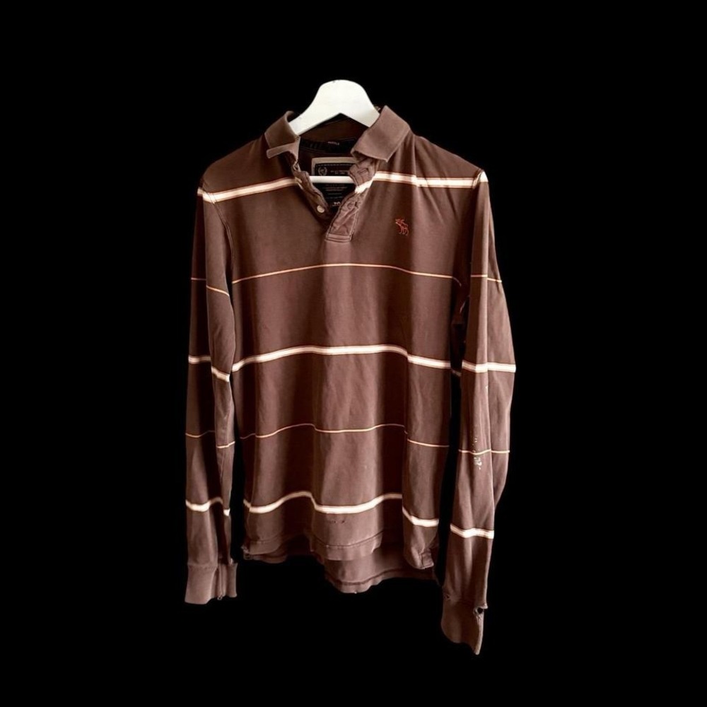 Vtg Abercrombie & Fitch Polo Shirt Medium Muscle Moose Striped Long Sleeve *flaw
